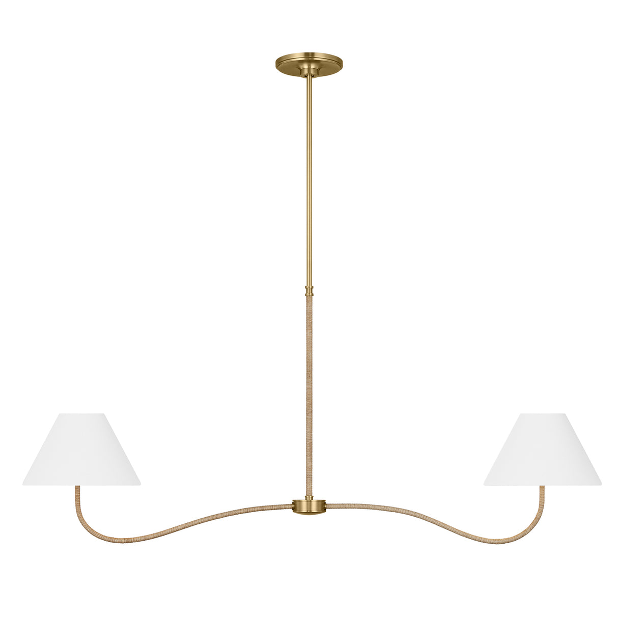 Harlow 2 Light Linear Pendant 51", Modern Brass with Rattan