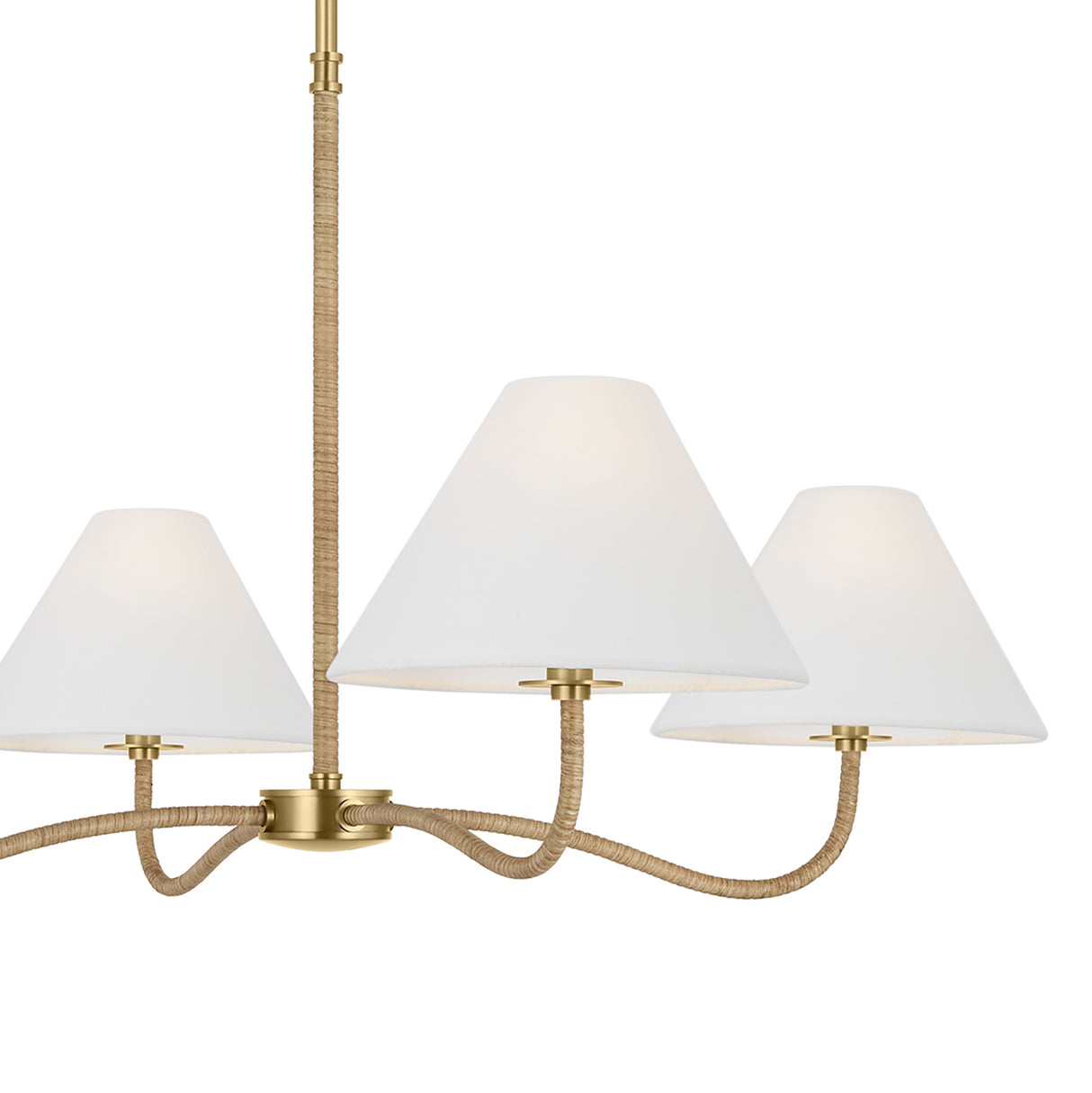 Harlow 4 Light Chandelier 35", Modern Brass with Rattan