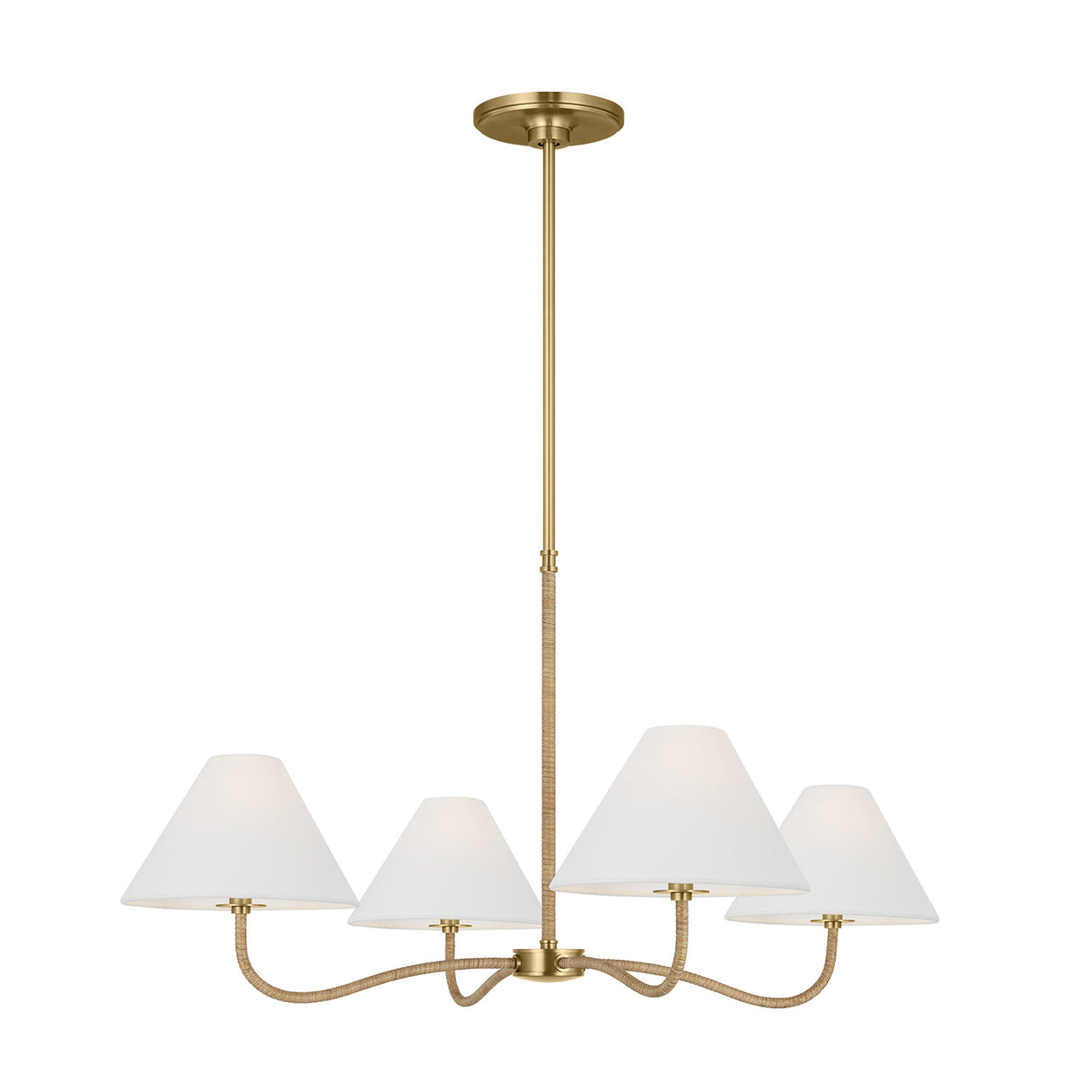 Harlow 4 Light Chandelier 35", Modern Brass with Rattan