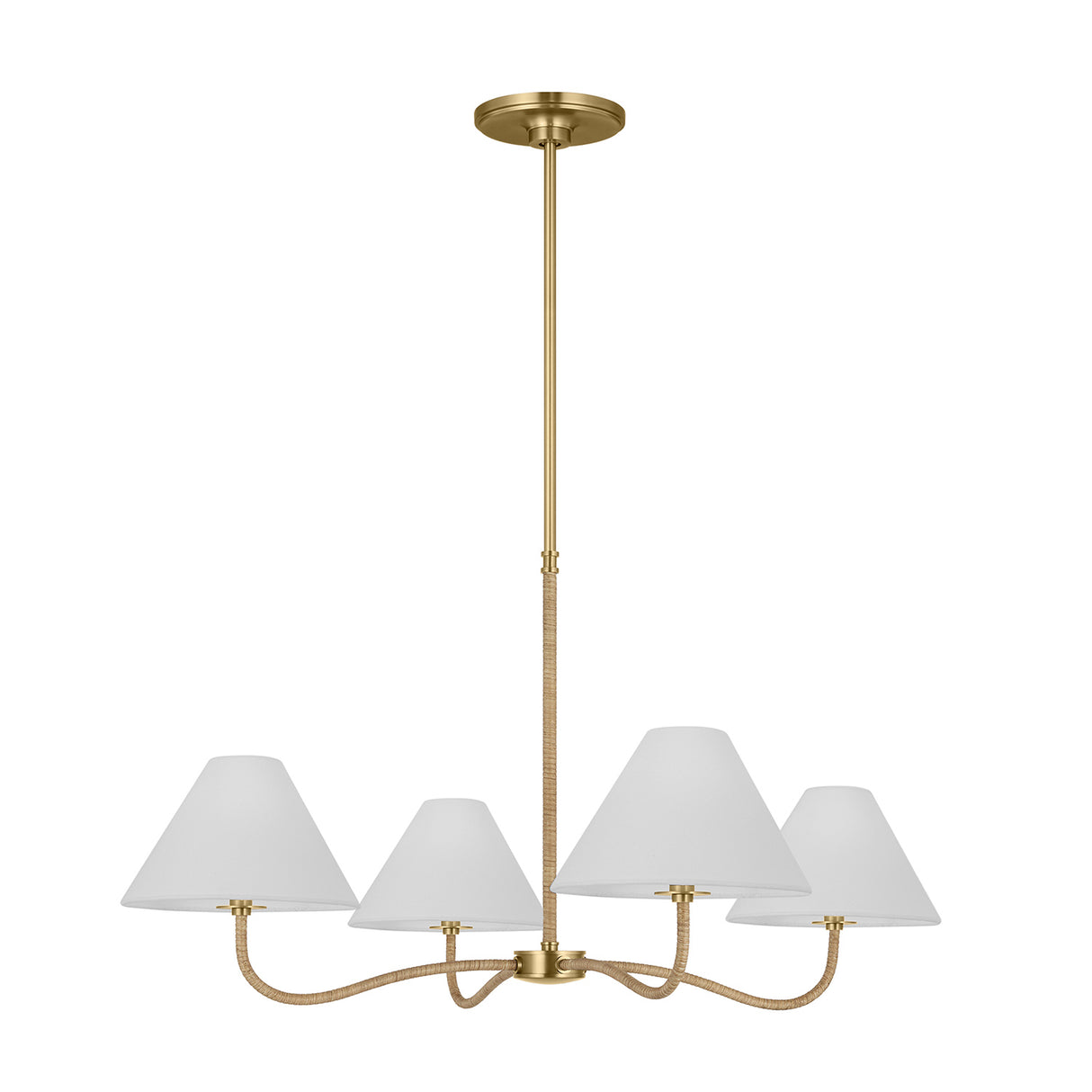 Harlow 4 Light Chandelier 35", Modern Brass with Rattan