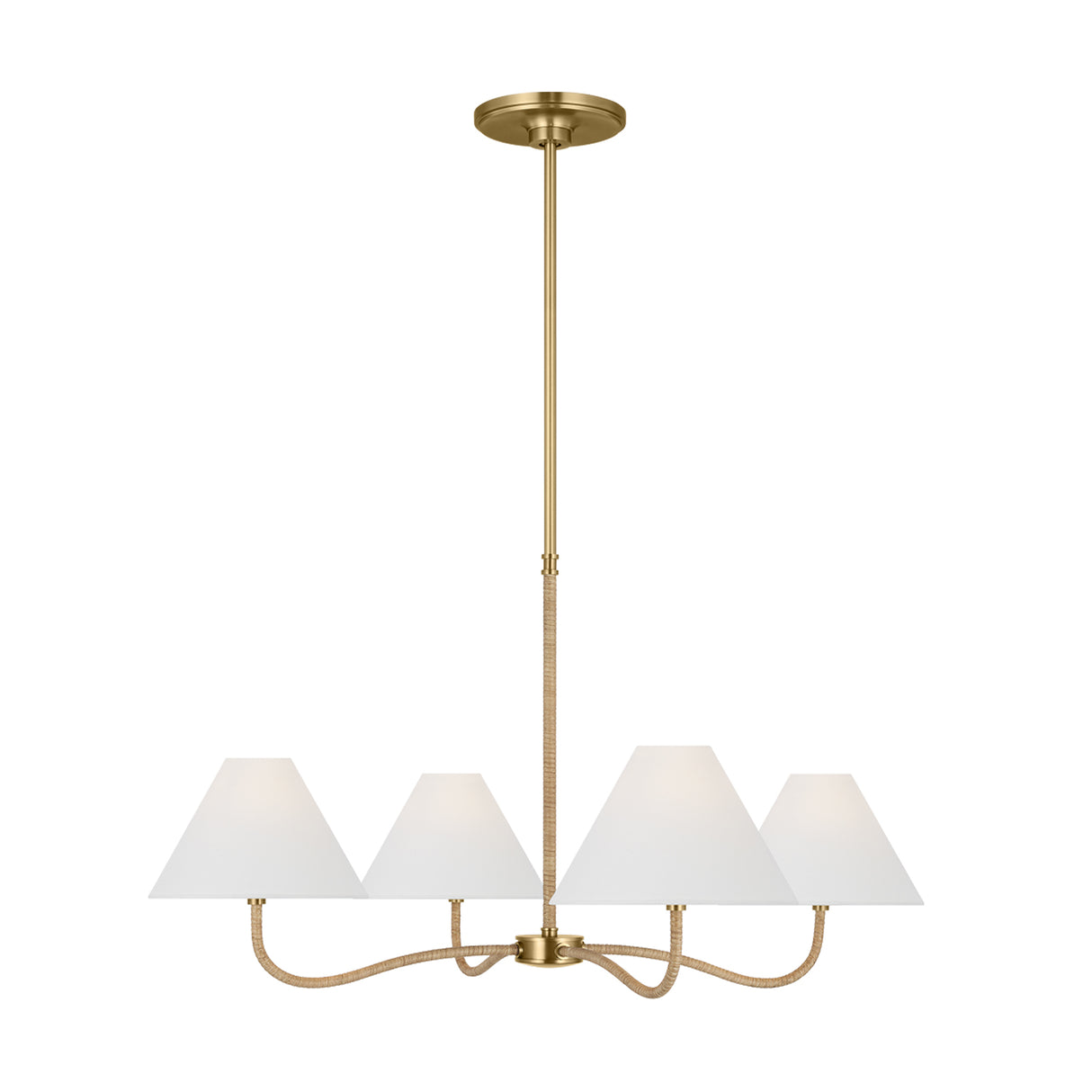 Harlow 4 Light Chandelier 35", Modern Brass with Rattan