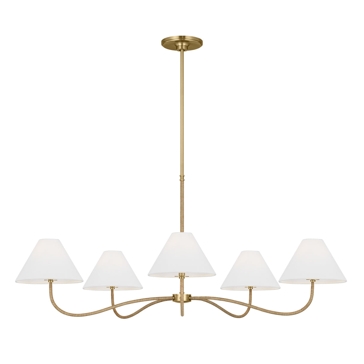 Harlow 5 Light Chandelier 51", Modern Brass with Rattan