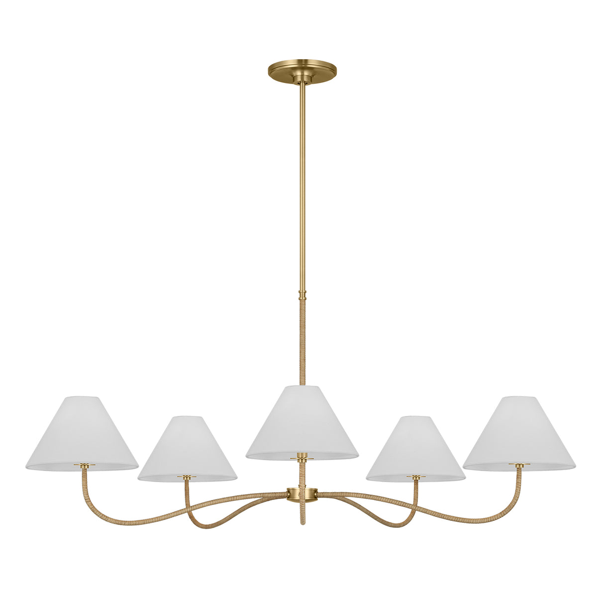 Harlow 5 Light Chandelier 51", Modern Brass with Rattan