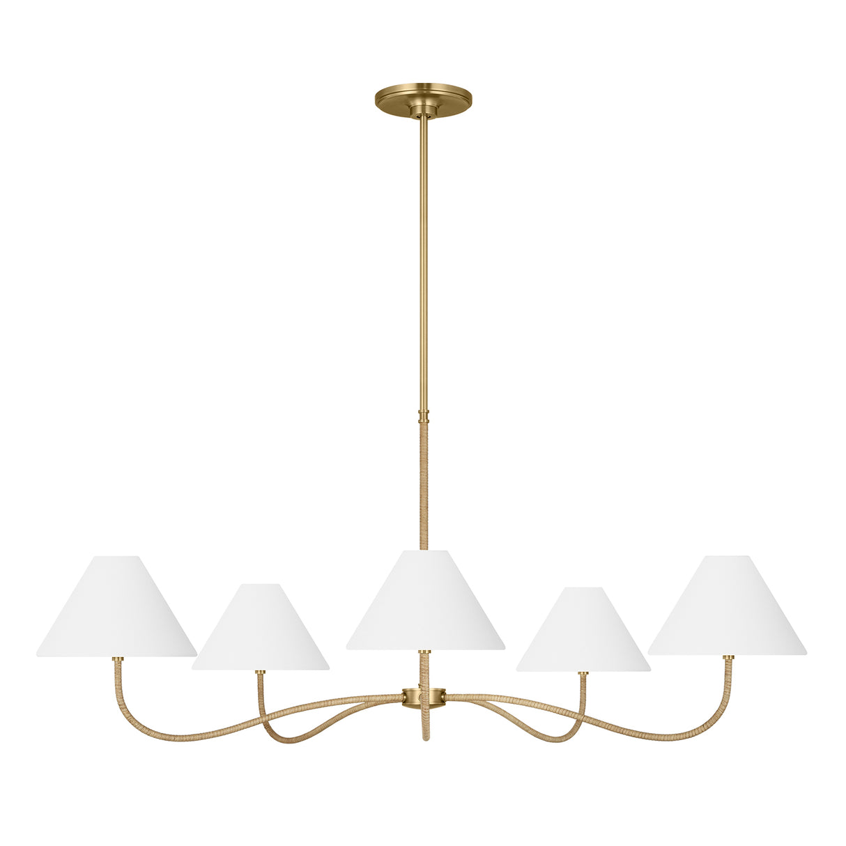 Harlow 5 Light Chandelier 51", Modern Brass with Rattan