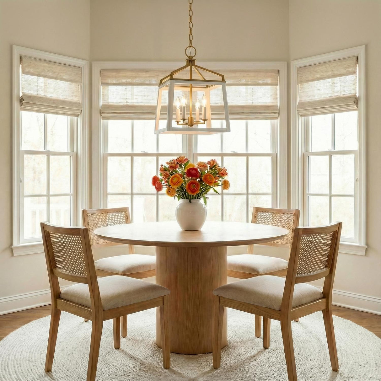 Fillmore Medium Lantern Pendant 13", Matte White and Modern Brass
