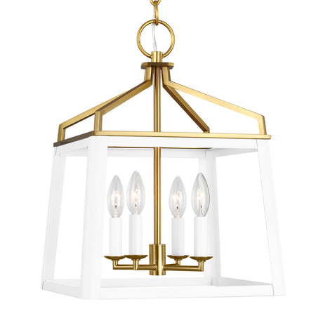 Fillmore Medium Lantern Pendant 13", Matte White and Modern Brass
