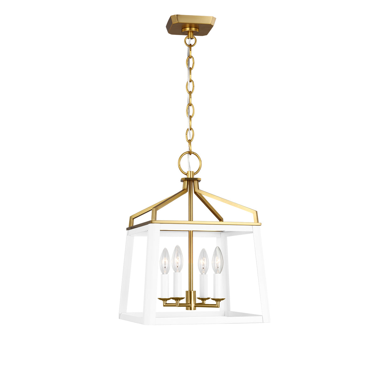 Fillmore Medium Lantern Pendant 13", Matte White and Modern Brass