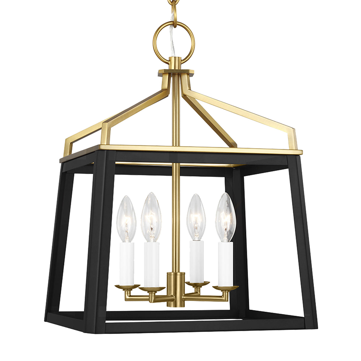 Fillmore Medium Lantern Pendant 13", Matte Black and Modern Brass