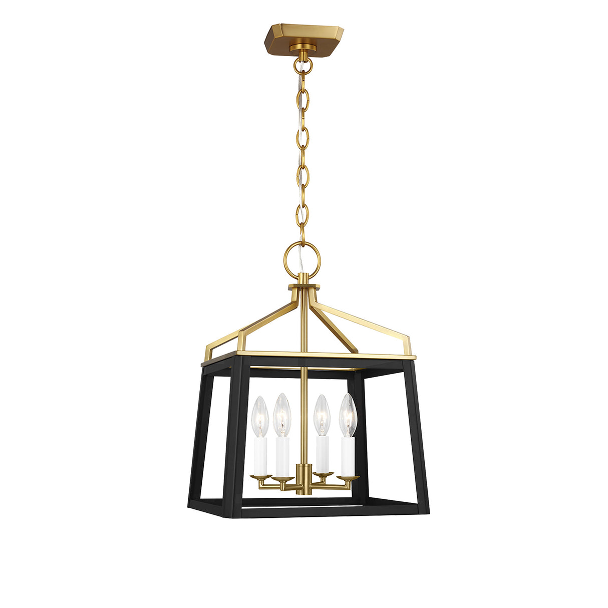 Fillmore Medium Lantern Pendant 13", Matte Black and Modern Brass