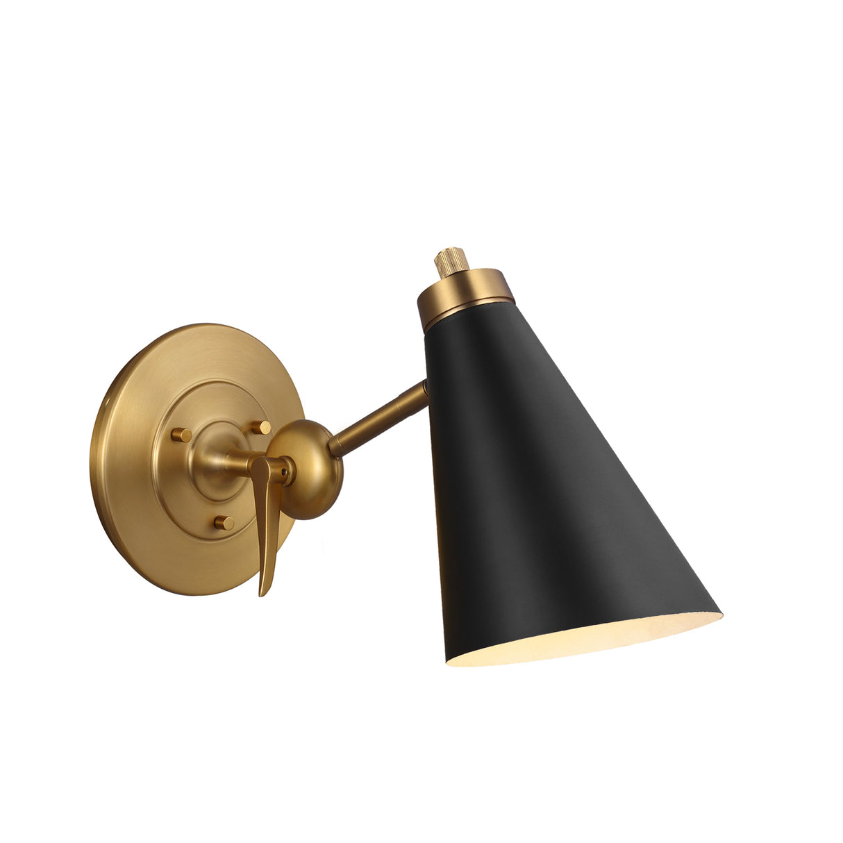 Langdon Adjustable One Arm Wall Sconce, Matte Black and Modern Brass