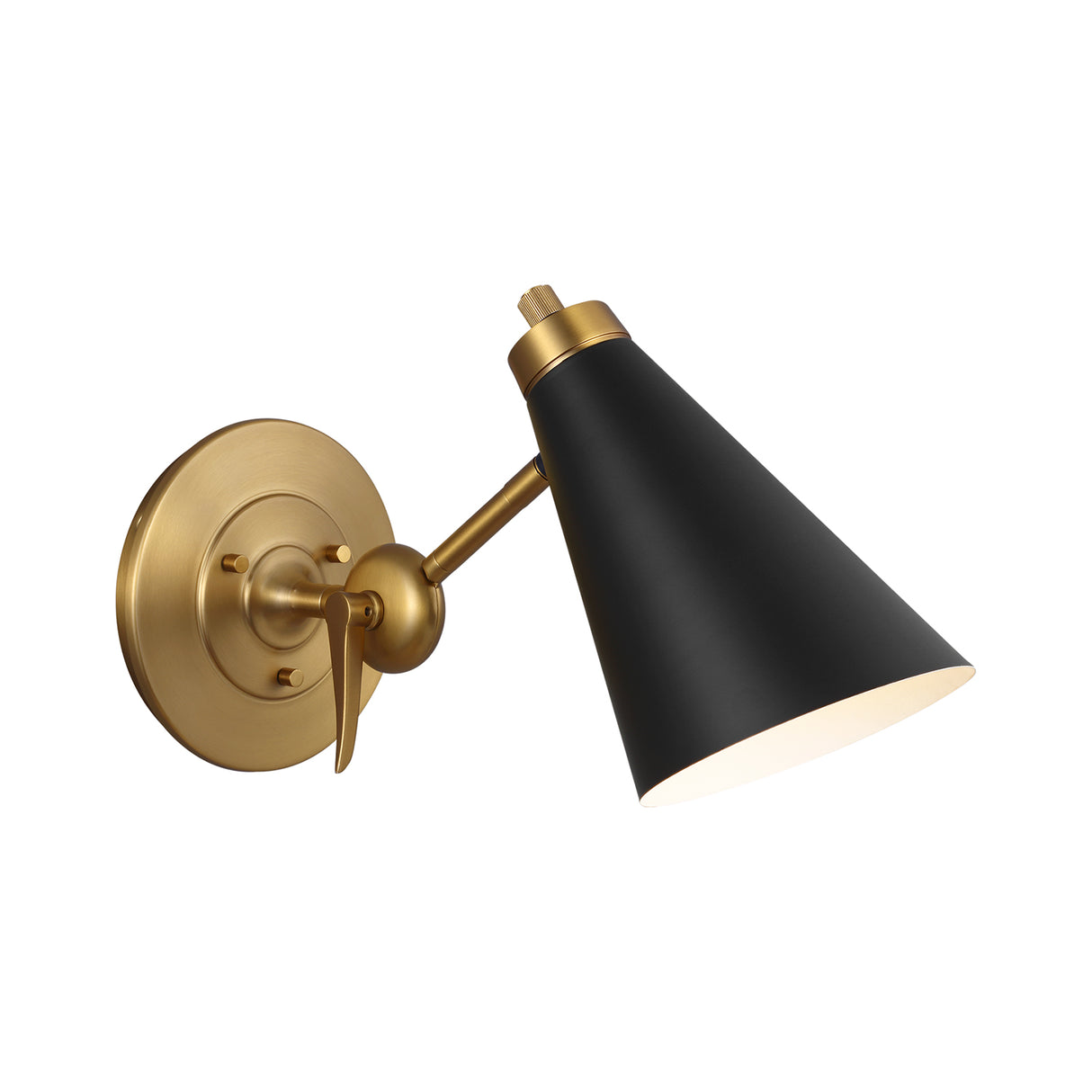 Langdon Adjustable One Arm Wall Sconce, Matte Black and Modern Brass