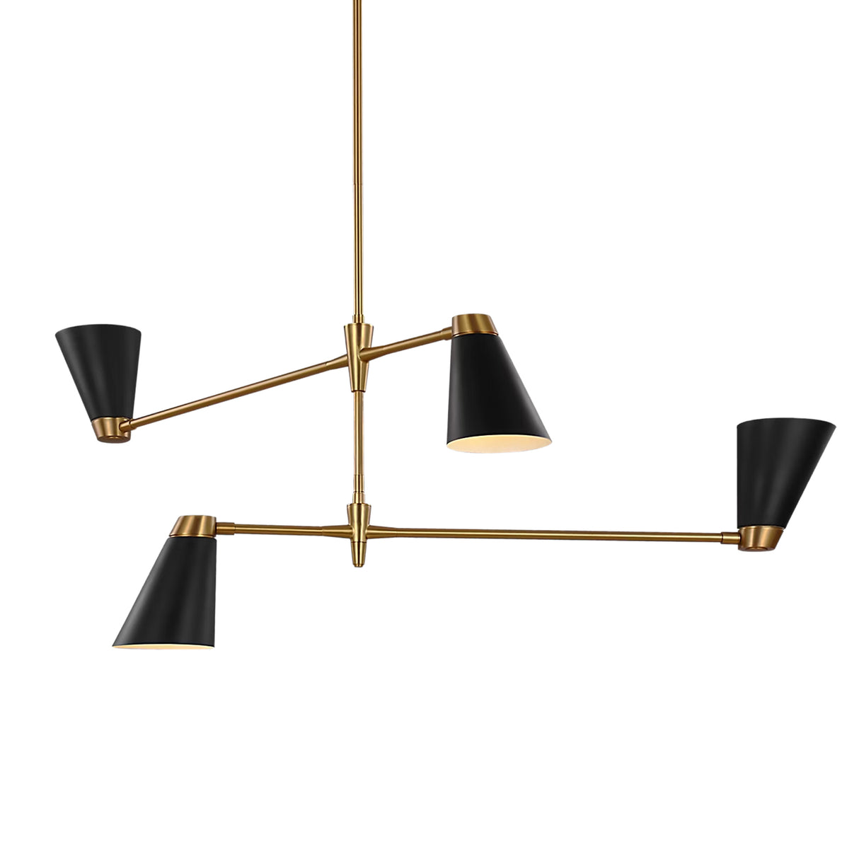 Langdon 4 Light Chandelier 48", Matte Black and Modern Brass