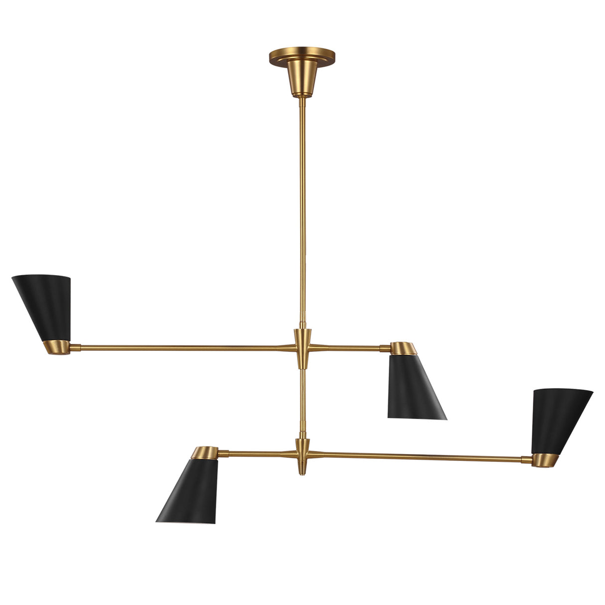 Langdon 4 Light Chandelier 48", Matte Black and Modern Brass