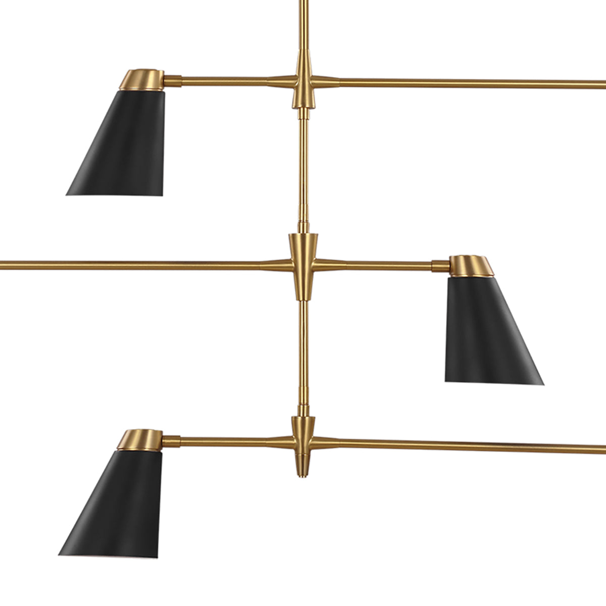 Langdon 6 Light Chandelier 48", Matte Black and Modern Brass