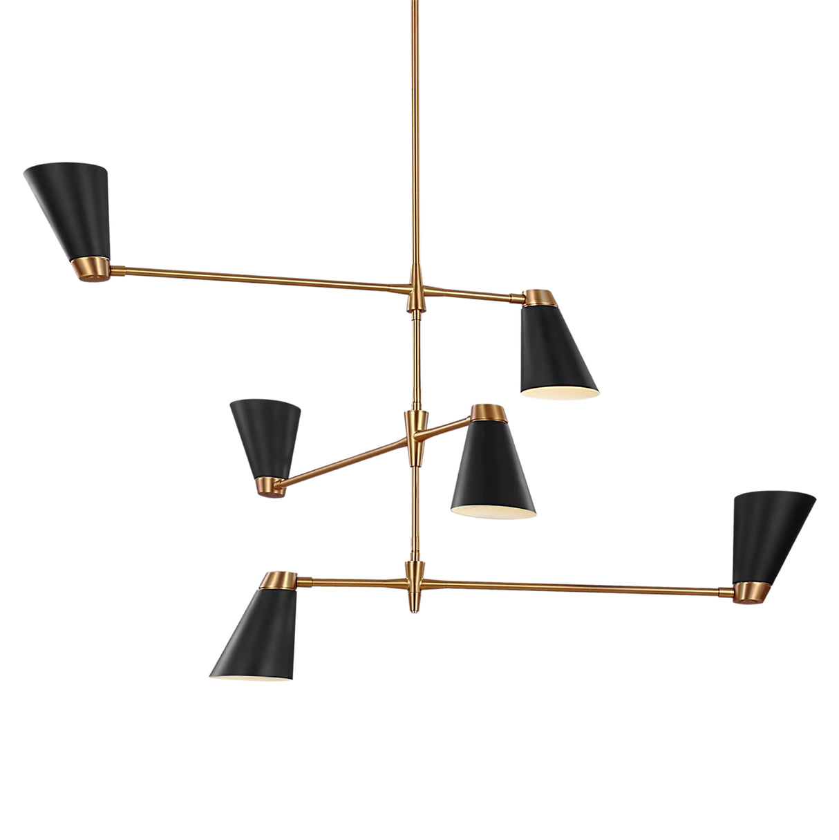 Langdon 6 Light Chandelier 48", Matte Black and Modern Brass