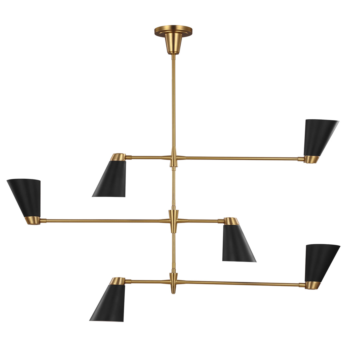 Langdon 6 Light Chandelier 48", Matte Black and Modern Brass