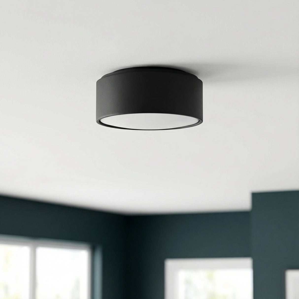 Neal Small Flush Mount 10", Matte Black for Modern home with Dark Gray walls