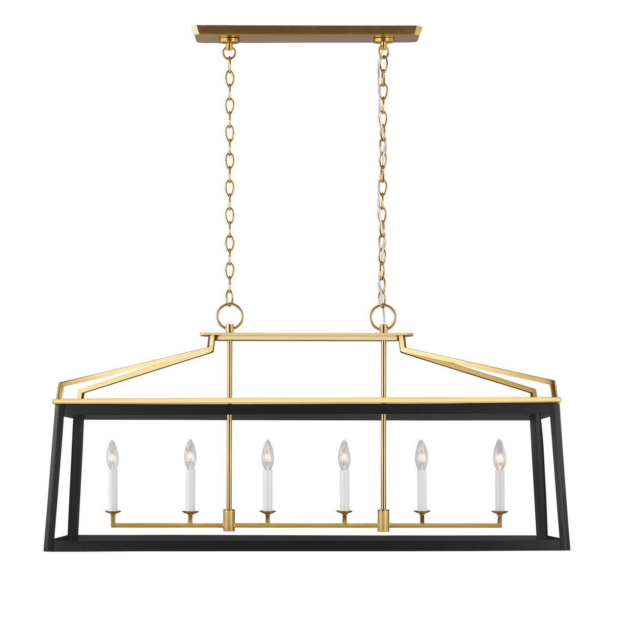 Fillmore Linear Lantern Pendant 48", Matte Black and Modern Brass