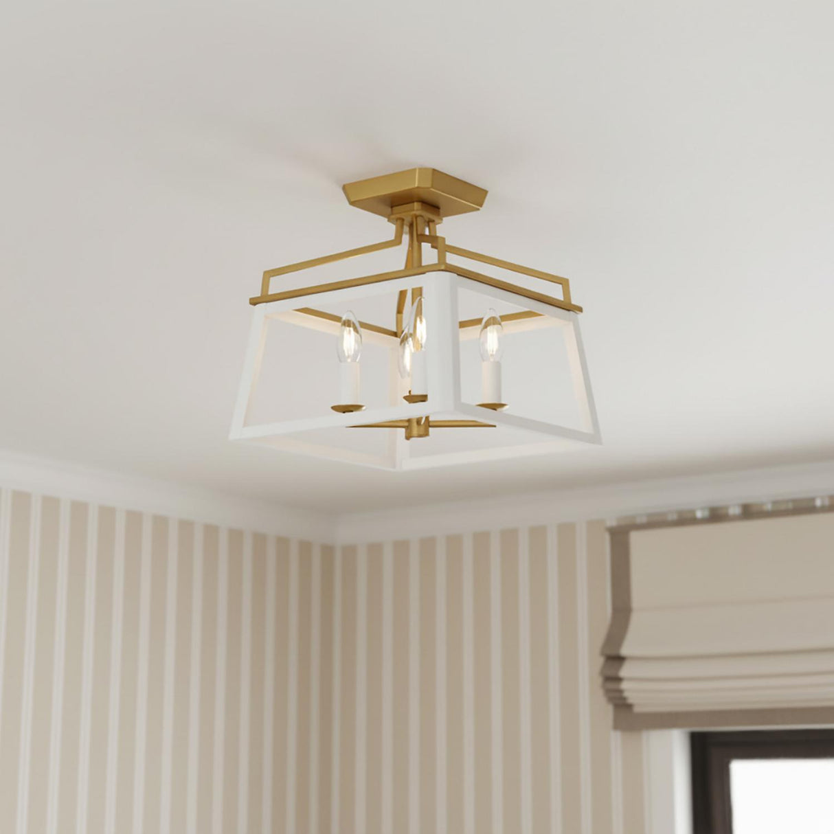 Fillmore Semi-Flush Mount 12", Matte White and Modern Brass