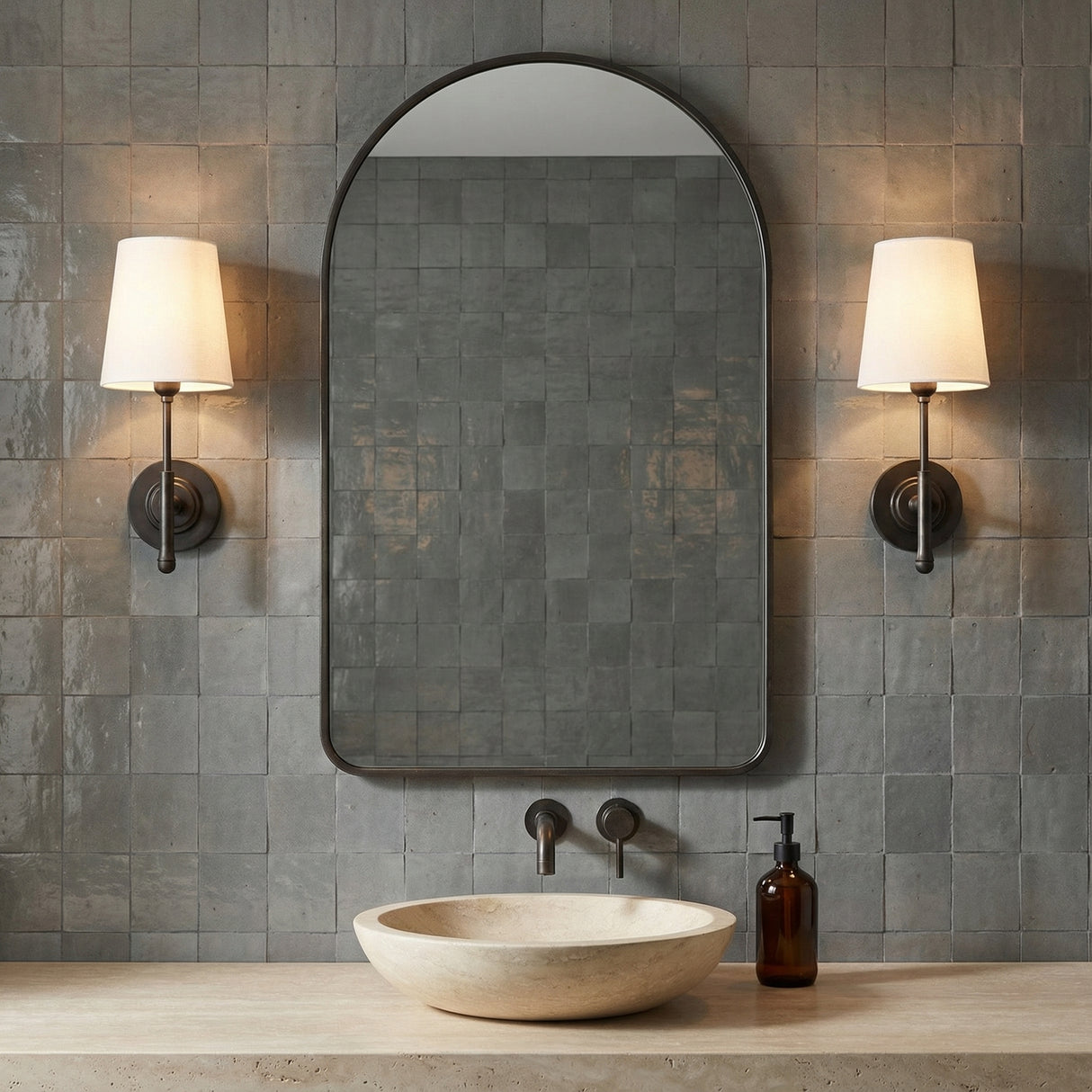 Emerson Wall Sconce 14" for Transitional home with Dark Gray Tile