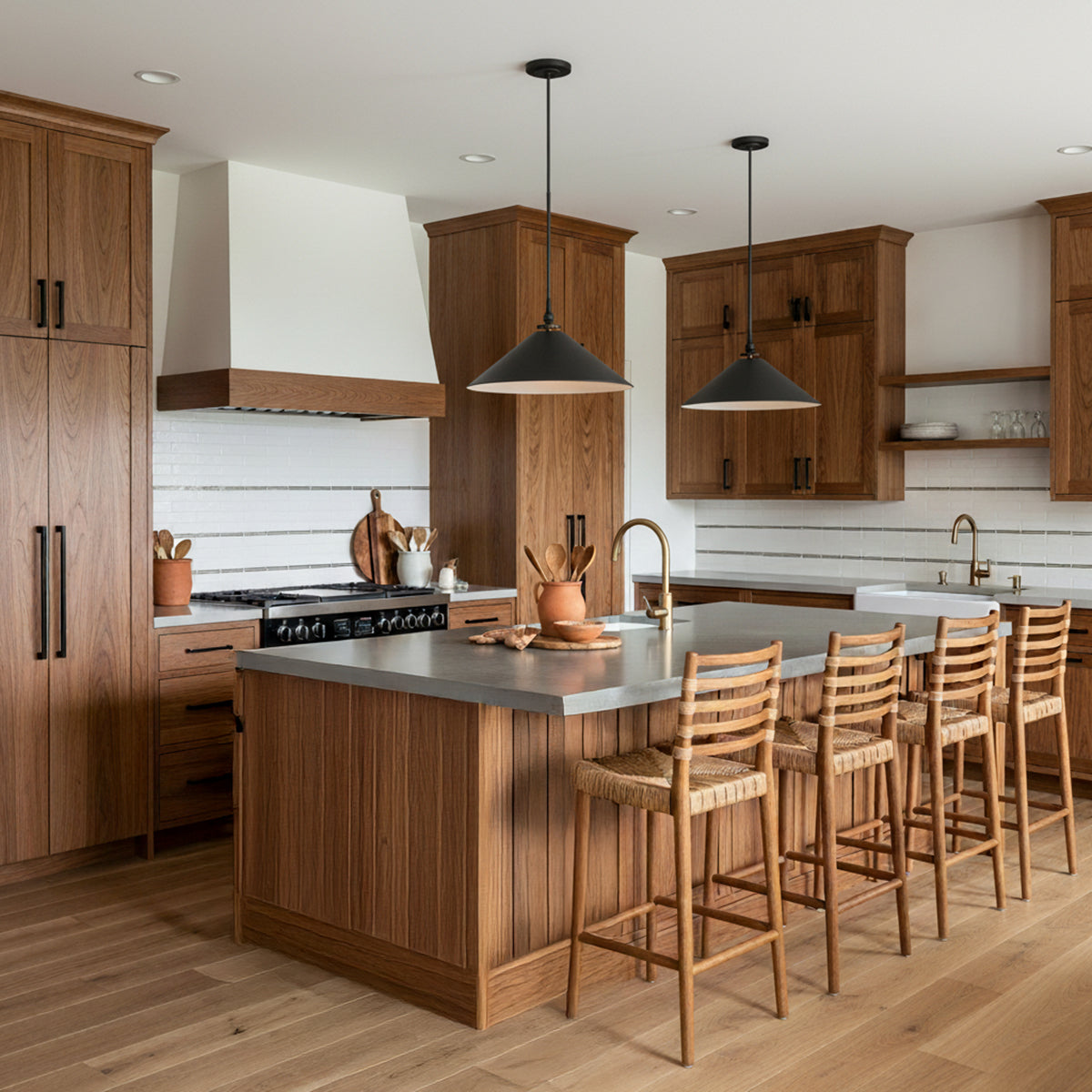 Emerson Conical Pendant 24", Aged Iron for Modern Farmhouse home with Warm Wood