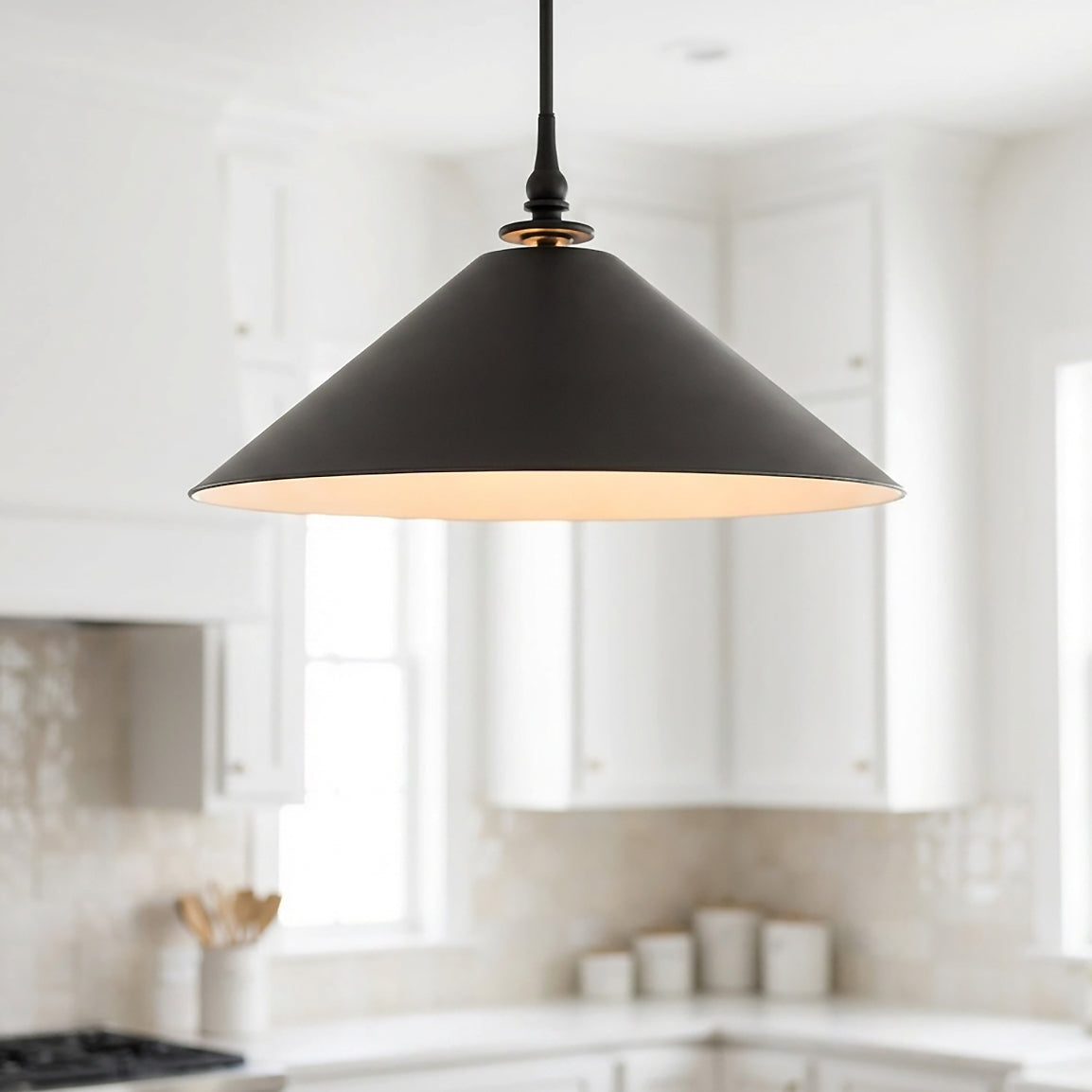 Emerson Conical Pendant 24" for Modern Farmhouse home with White Siding