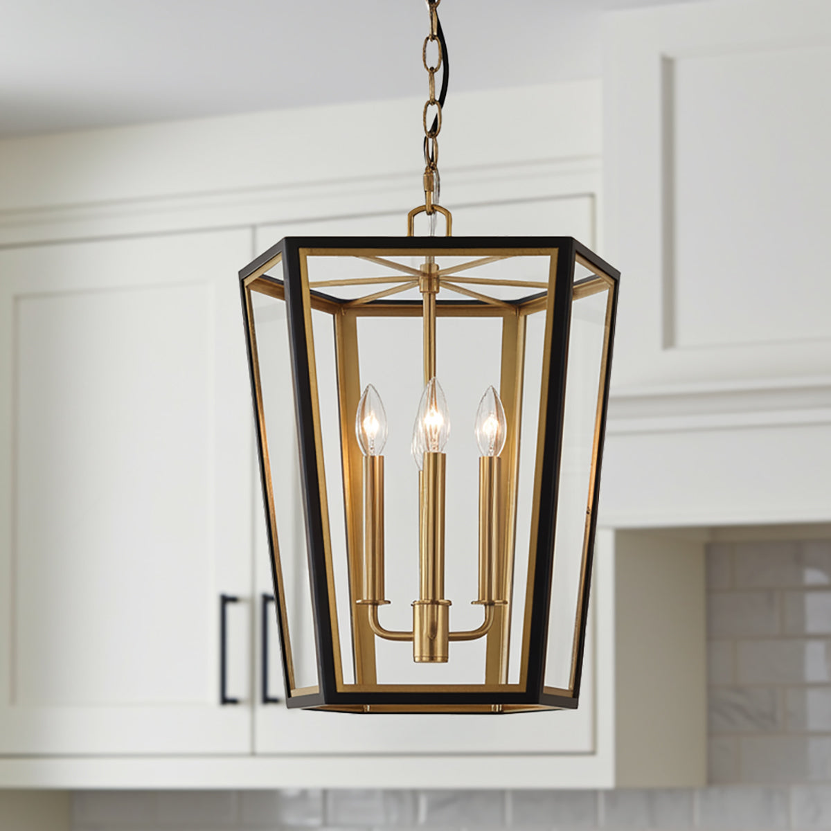 Rawlin Small Lantern Pendant 16" for Transitional home with White Shiplap