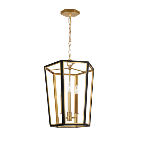 Rawlin Small Lantern Pendant 16", Matte Black and Brushed Brass