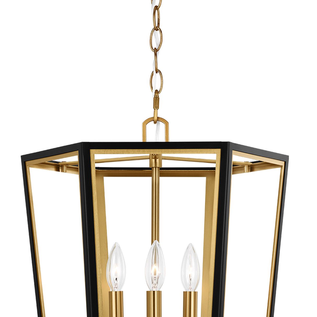 Rawlin Small Lantern Pendant 16", Matte Black and Brushed Brass
