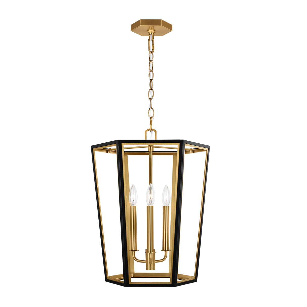 Rawlin Small Lantern Pendant 16", Matte Black and Brushed Brass