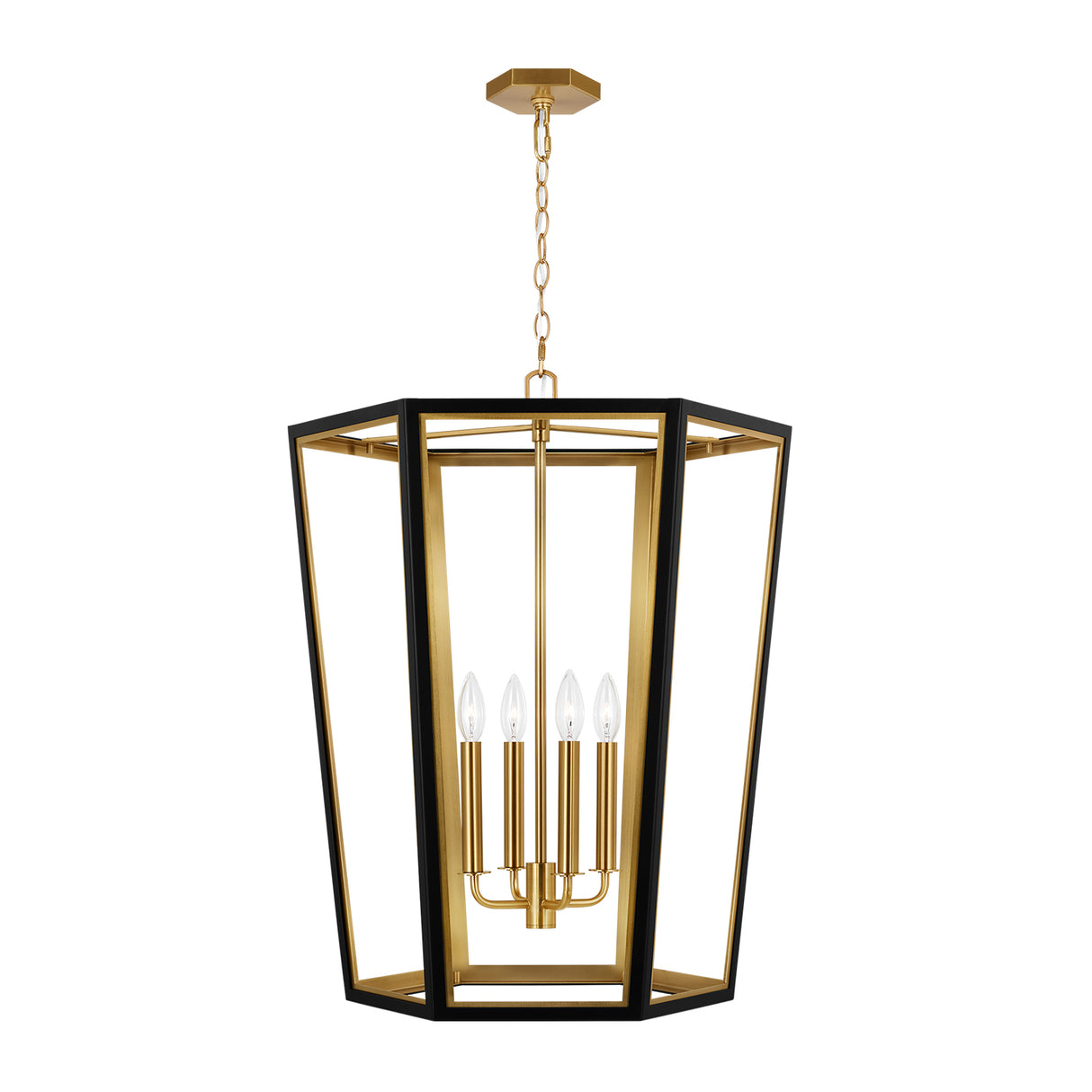 Rawlin Medium Lantern Pendant 21", Matte Black and Brushed Brass