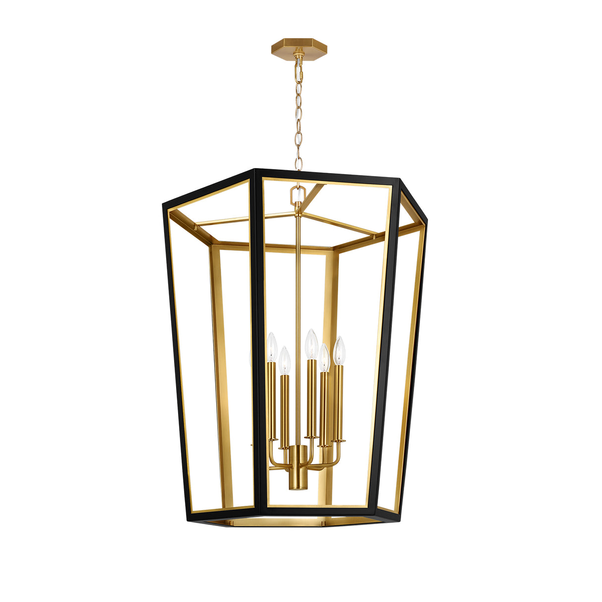 Rawlin Large Lantern Pendant 27", Matte Black and Brushed Brass