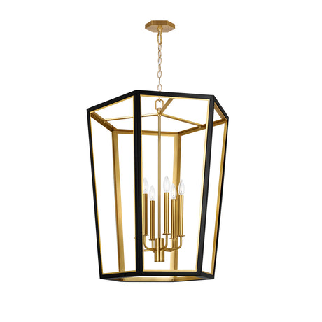 Rawlin Large Lantern Pendant 27", Matte Black and Brushed Brass