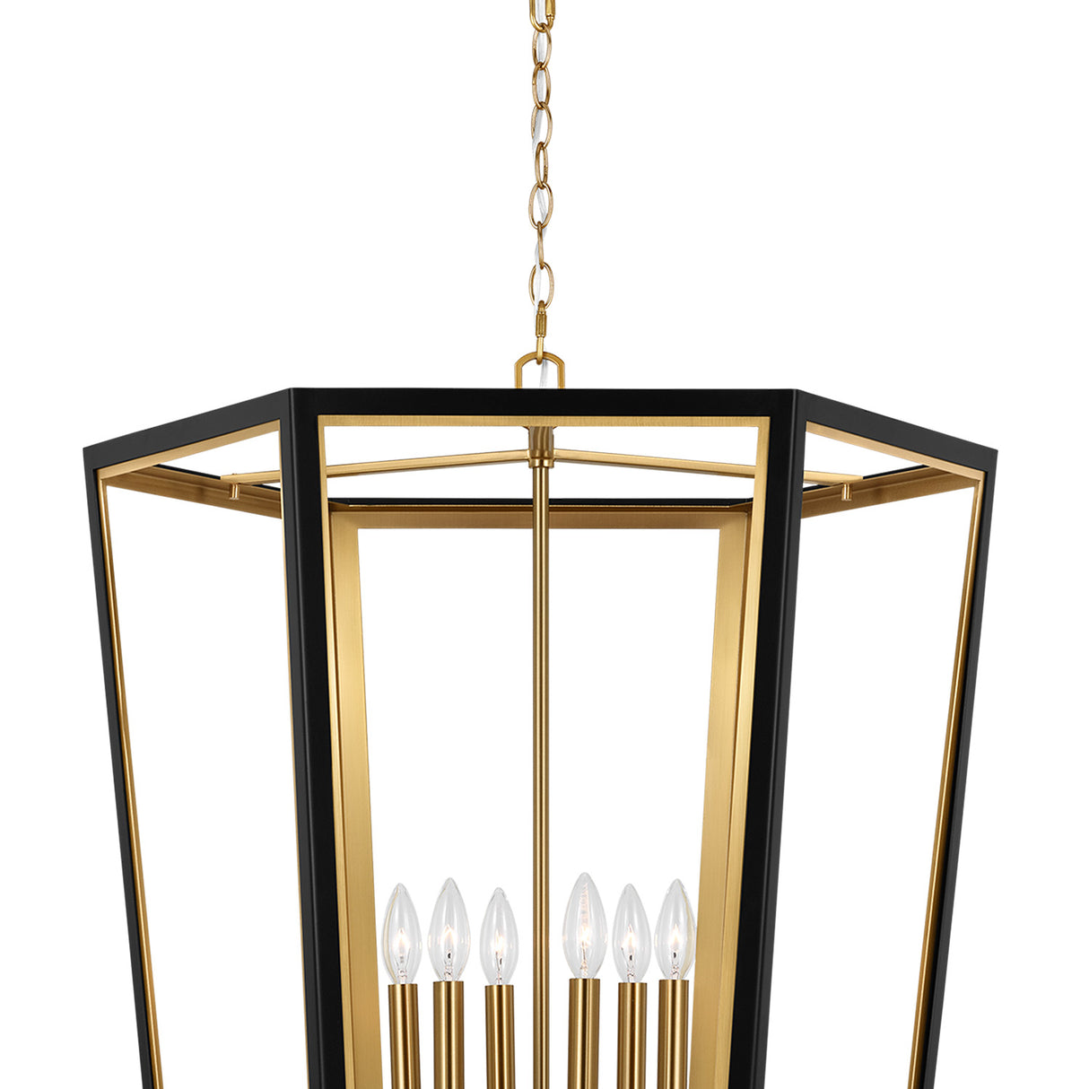 Rawlin Large Lantern Pendant 27", Matte Black and Brushed Brass