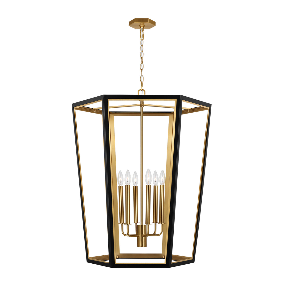 Rawlin Large Lantern Pendant 27", Matte Black and Brushed Brass