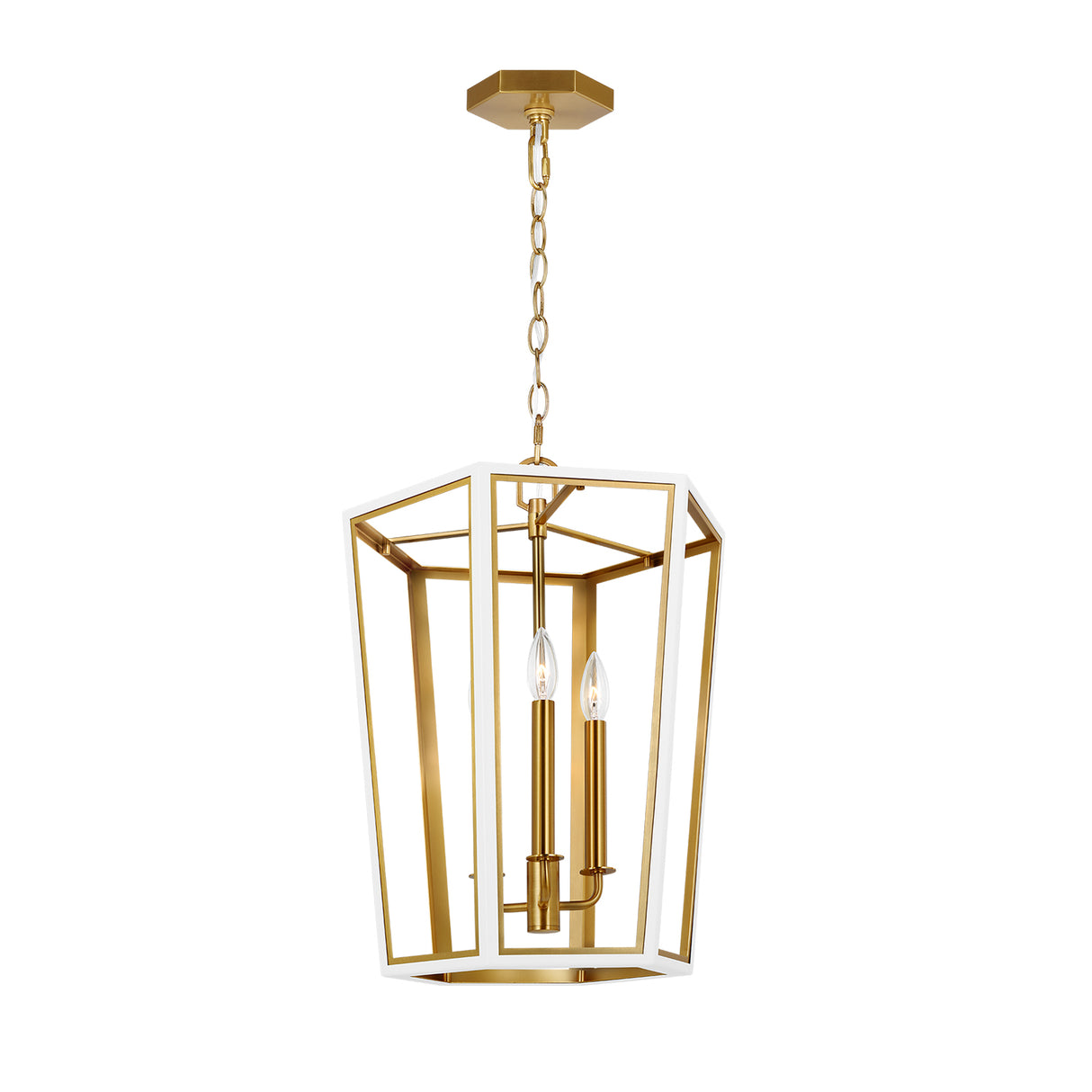 Rawlin Small Lantern Pendant 16", Matte White and Brushed Brass