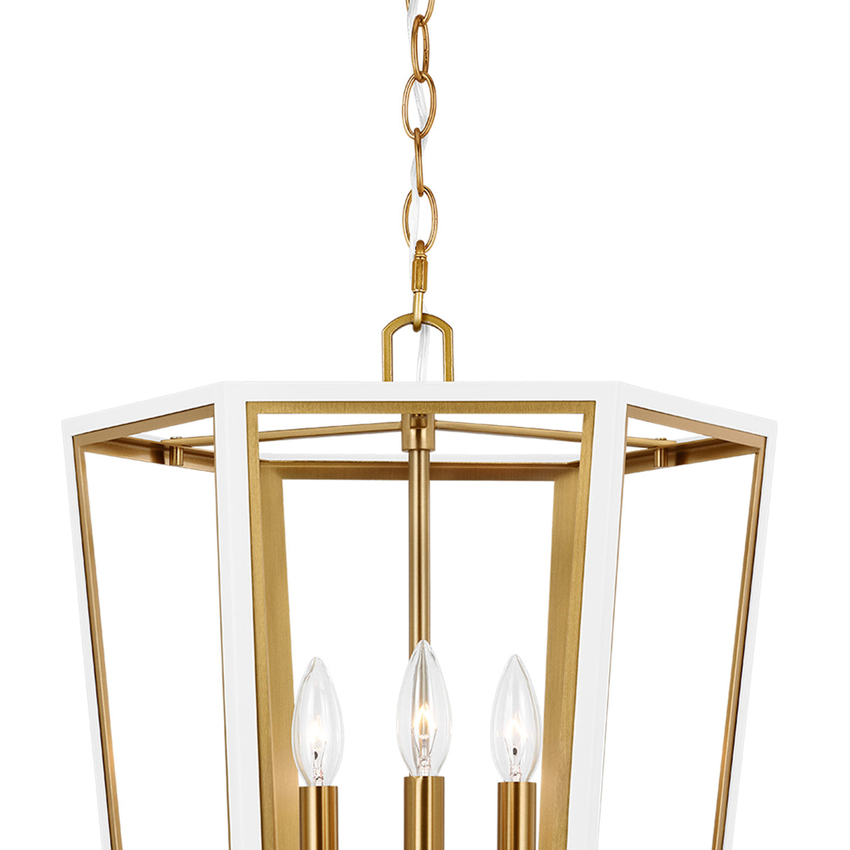 Rawlin Small Lantern Pendant 16", Matte White and Brushed Brass