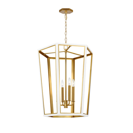 Rawlin Medium Lantern Pendant 21", Matte White and Brushed Brass
