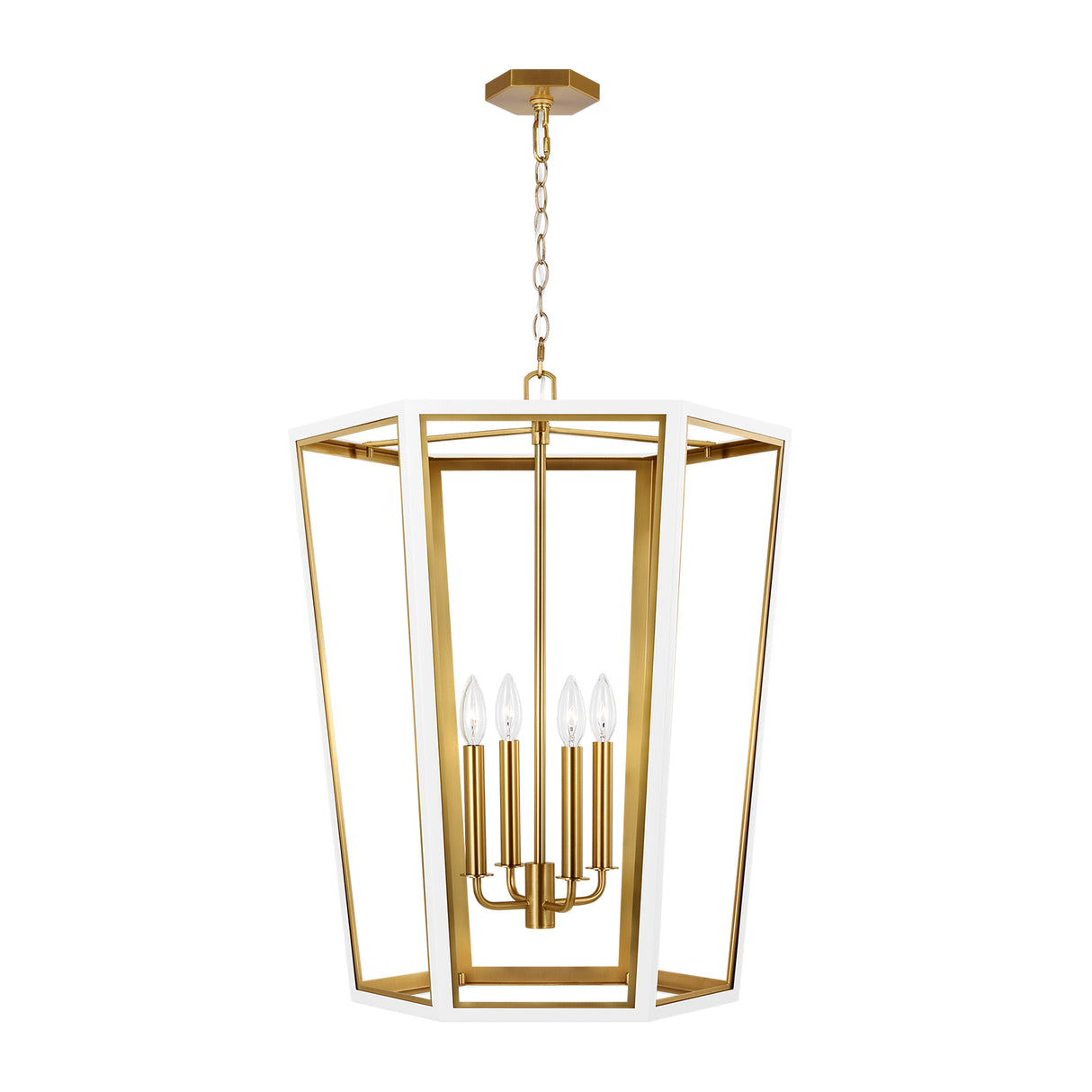 Rawlin Medium Lantern Pendant 21", Matte White and Brushed Brass