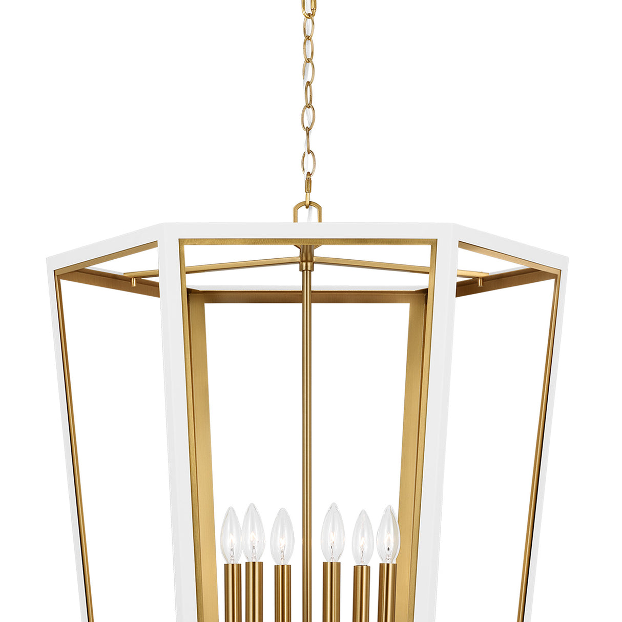 Rawlin Large Lantern Pendant 27", Matte White and Brushed Brass