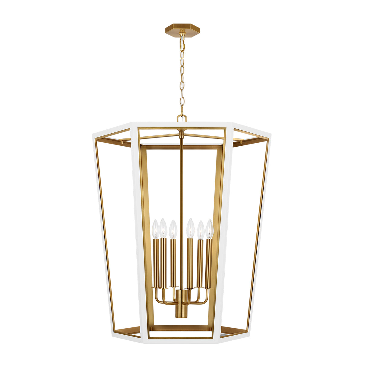 Rawlin Large Lantern Pendant 27", Matte White and Brushed Brass