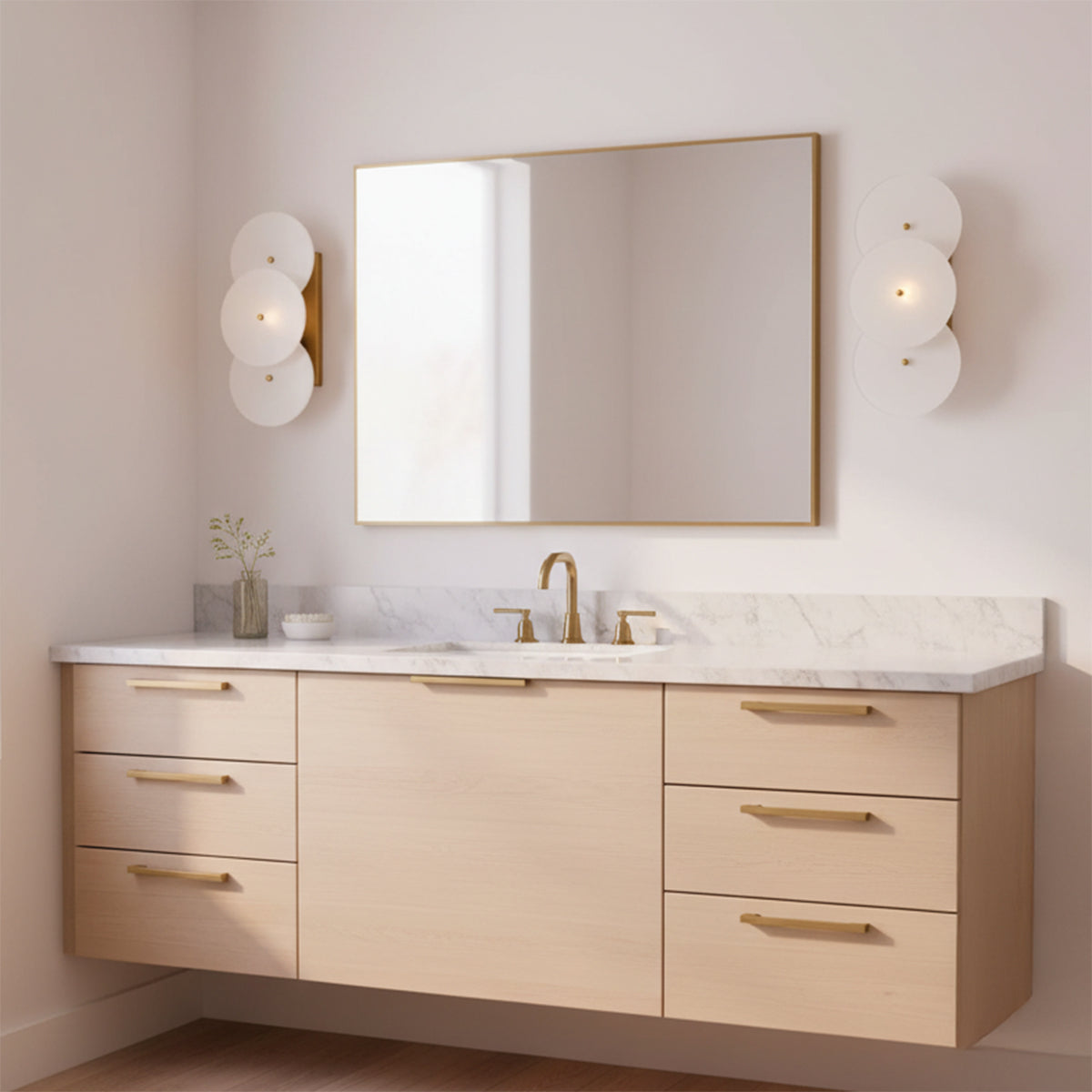 Ophelia Wall Sconce 13", Modern Brass and Layered Glass for Modern home with White Walls