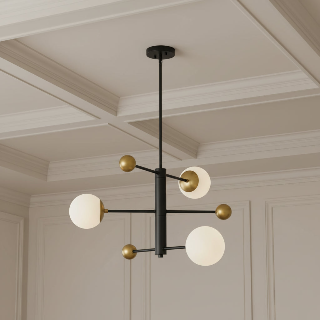 Jubilee Adjustable Chandelier 31", Black and Brass for Modern home with White Wood