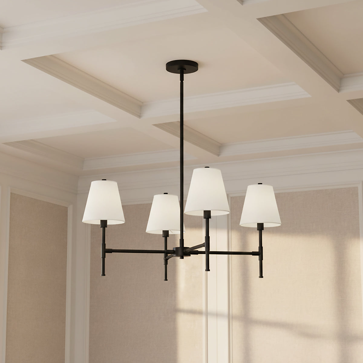 Declan 4 Light Chandelier 28", Black for Transitional home with Beige textured walls