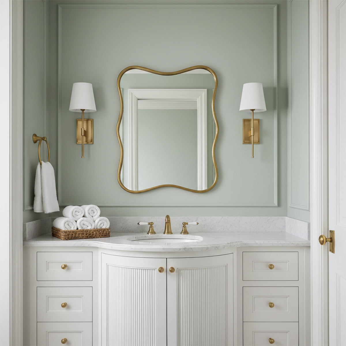 Declan Wall Sconce 19, Satin Brass for Transitional home with Soft Green Walls