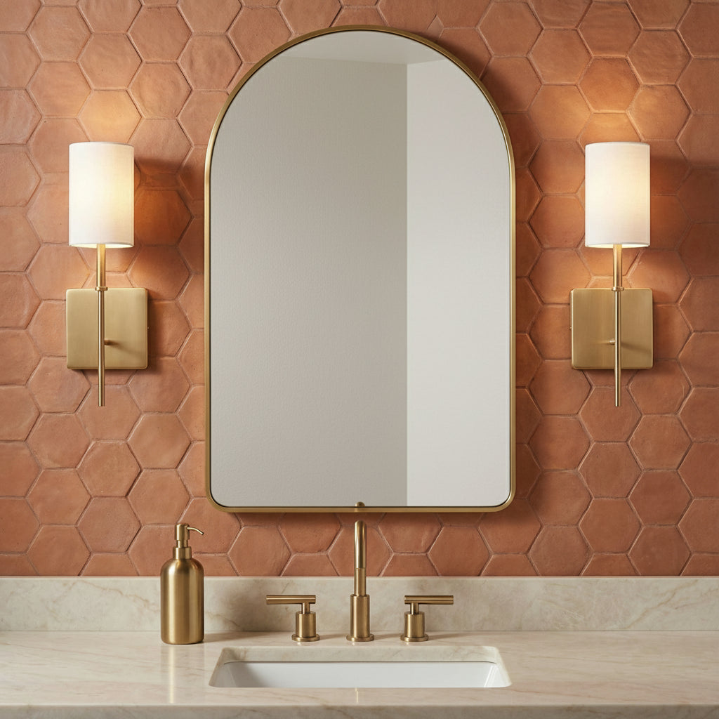 Remington Wall Sconce 15" for Modern home with Warm Beige Hex Tile