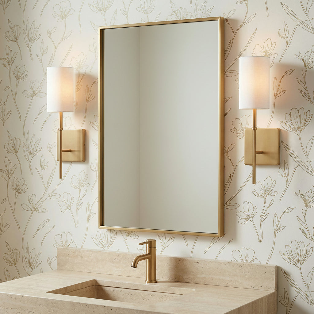 Remington Wall Sconce 15" for Transitional home with White Floral Wallpaper