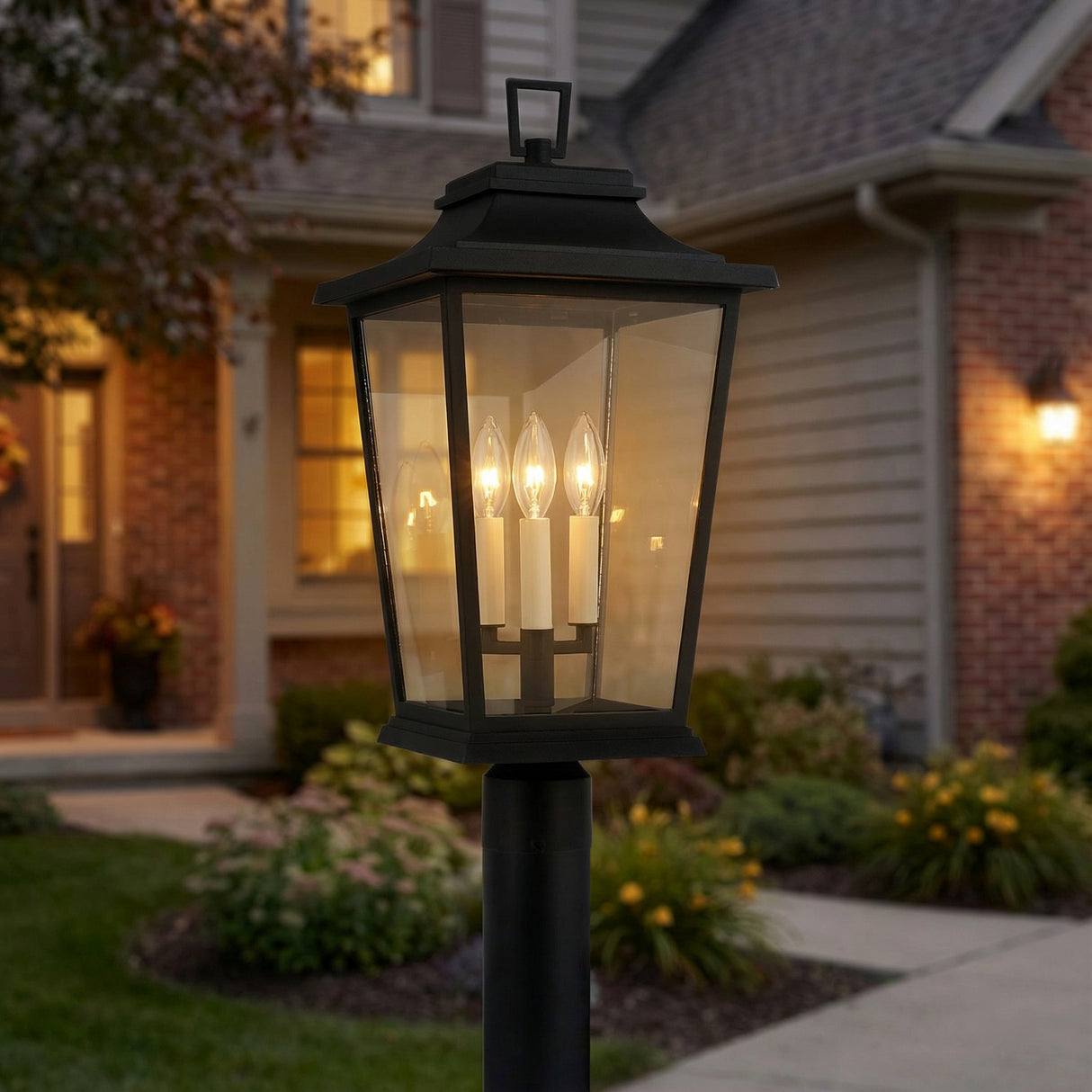 Pembroke Outdoor Post Light, Textured Black for Modern Farmhouse home with White Siding