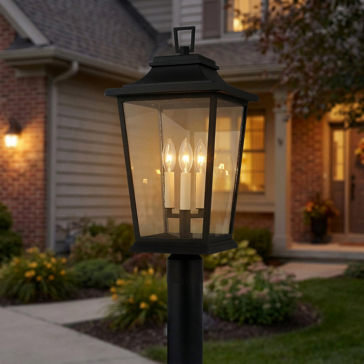 Pembroke Outdoor Post Light, Textured Black for Modern Farmhouse home with White Siding
