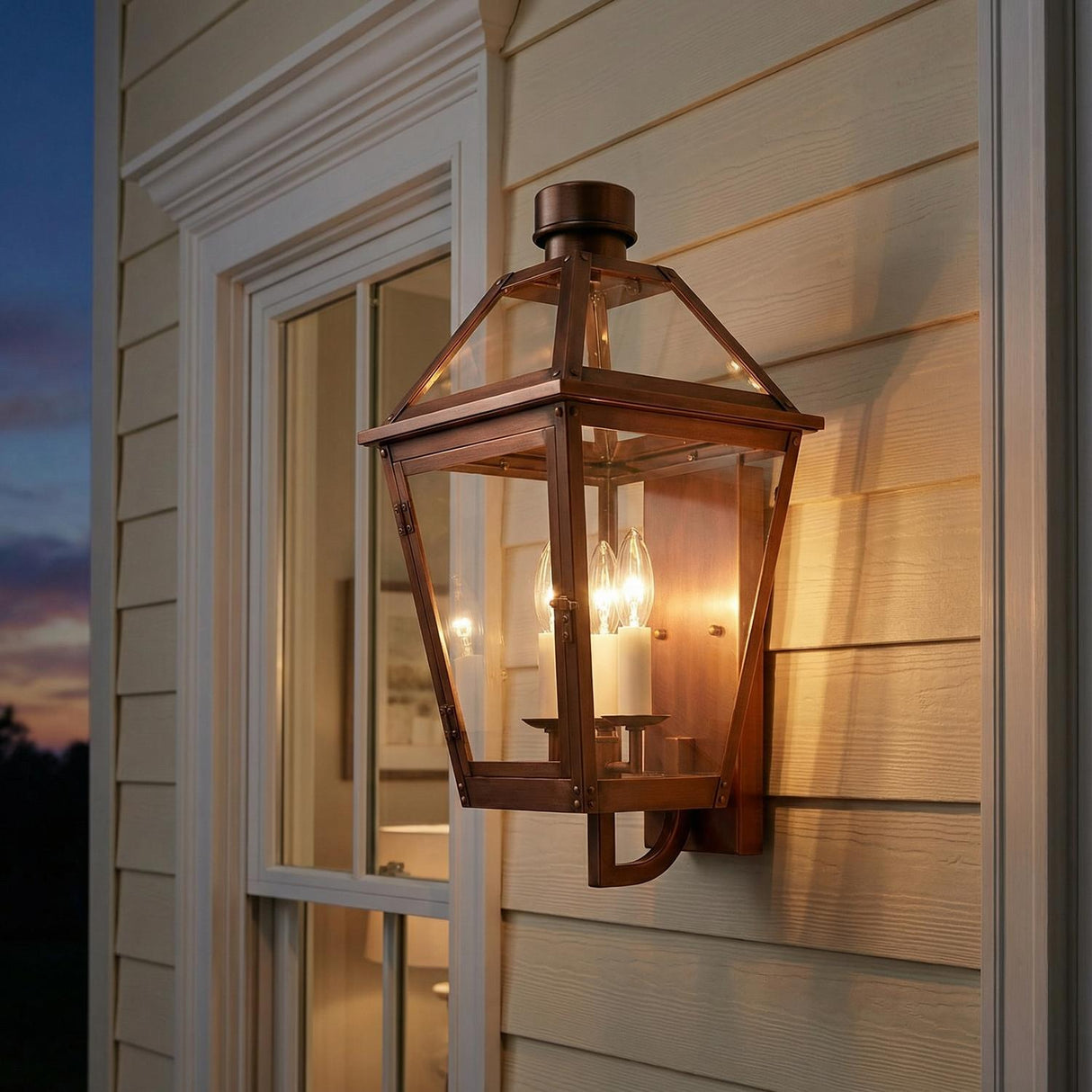 Fairmont Medium Outdoor Wall Light 20", Copper for Transitional home with Beige Siding